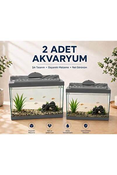 PKR Akvaryum 35 ve 30 cm mükemmel 2 Li set gri