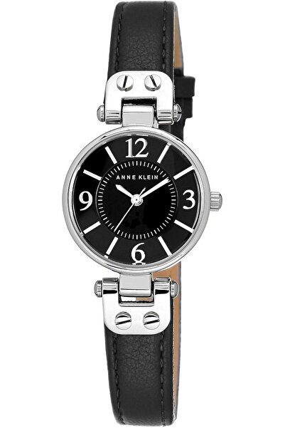 Anne Klein Women's Leather Strap Quartz Watch with Black Dial and Black Strap