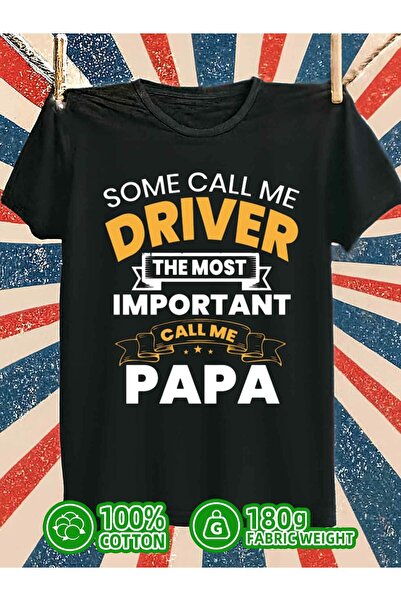 LİNA06 تي شيرت رجالي بطبعة Driver Papa Dad، 180 جرام، 100% أسود |   ياقة دائر...