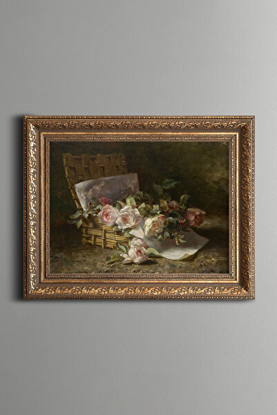 epiqart Roses in a Basket - Vintage Patterned Painting - Thick Model