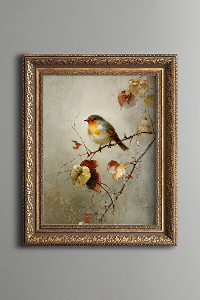 epiqart Red-Breasted Bird – Vintage Patterned Painting – Thick Model