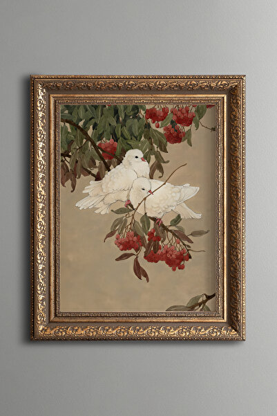 epiqart White Doves - Vintage Patterned Painting - Thick Model