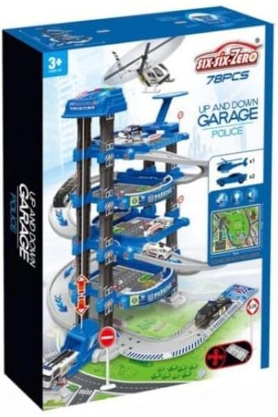 D-Power Multi-Level Lift Parking Set 4-Story: DIY Police Station, 78 Pc, Kids 3+