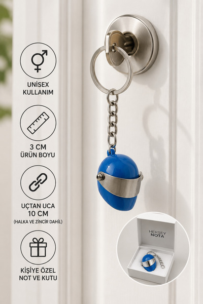 HER ŞEY NOTA www.herseynota.com Blue Helmet Figured Keychain Unisex Metal Key...