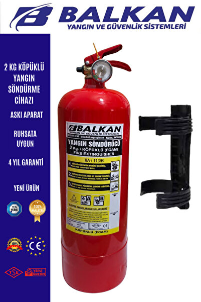BALKAN YANGIN VE GÜVENLİK SİSTEMLERİ 2 KG RUHSATA UYGUN KÖPÜKLÜ YANGIN TÜPÜ +...