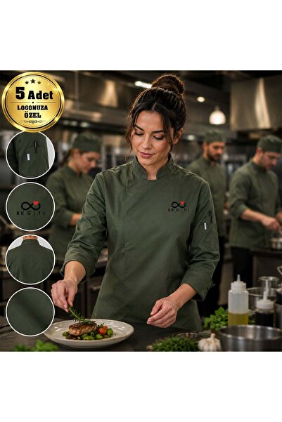 Bk Gift 5 Green Women's Chef Jackets Personalized with Your Logo - Gabardine ...
