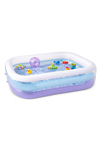 ALBADER Large Family Inflatable Pool, Rectangular Kids Swimming Pool, 2 Rings...