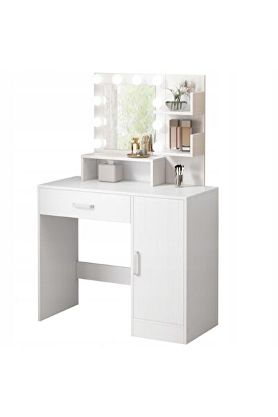 Rebiko Măsuță de machiaj cu oglindă LED, stil modern și elegant, culoare albă
