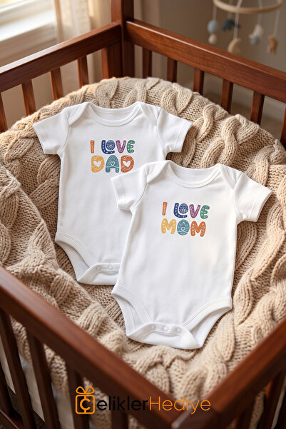 ÇELİKLER HEDİYE طقم مكون من قطعتين من ملابس الأطفال المطبوعة بطبعة I Love Dad...