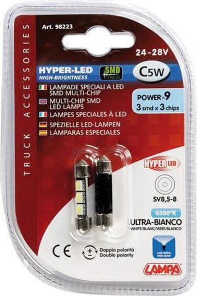 Lampa Λάμπες Αυτοκινήτου Hyper-LED Ισχύος 9 Λευκό C5W LED 6500K Ψυχρό Λευκό 2...