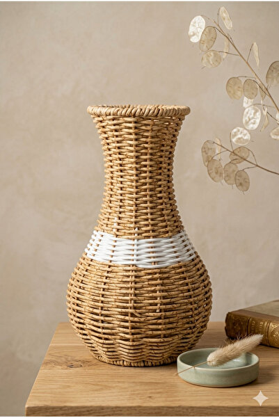 KLARHAUS Bohemian Wicker Model Curved Decorative Vase - Living Room and Offic...