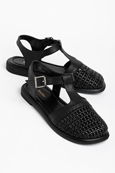 SNİCKER Black Straw Patterned Poly Sole Sandals Women's Shoes Violet