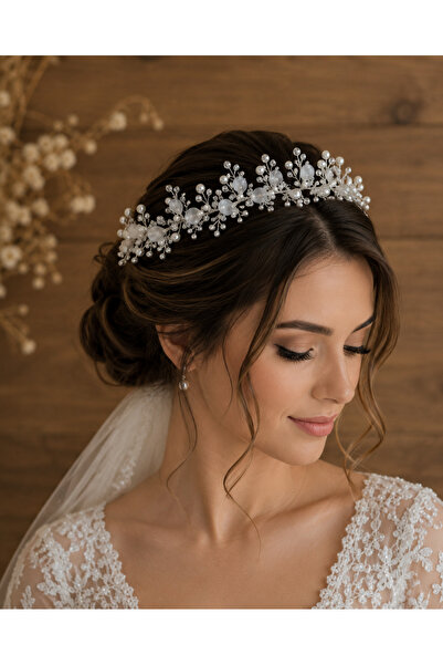EL YAPIMI Bridal Crown with Pearls and Beads, Bun Hairpin