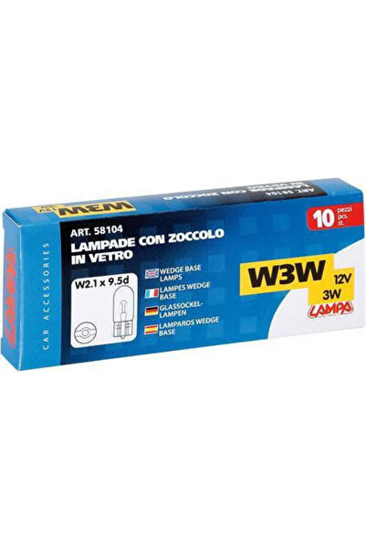 Lampa Λάμπες Αυτοκινήτου με Βάση Σφήνας Μπλε W3W 12V 3W 10 τεμάχια