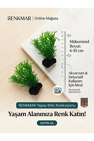 renkmar Yapay Akvaryum Bitkisi 6-10 cm Dekoratif Akvaryum Süsü Canlı Görünüml...