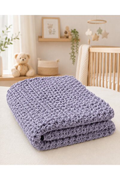 lunera Lila Hand Knitted Baby Blanket Soft Micro Polyester Knitted Blanket 92...