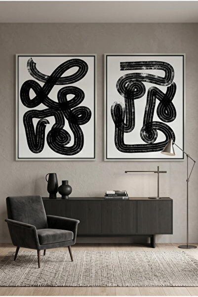 Jasmine Art Monochromatic Brushstroke Geometric Wall Art | Framed Canvas Prin...