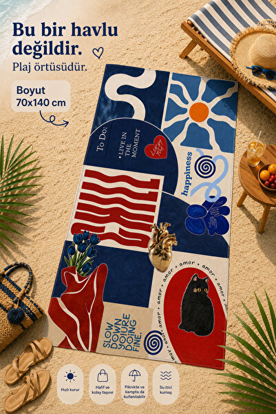 ALAMODECOR Pinterest Model Blue Written Beach Coverlet 70X140