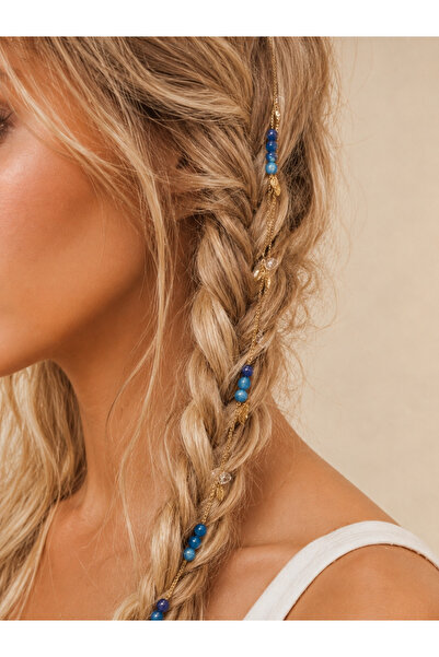 Bukiro Beaded Hair Rope Hair Earring Blue Crystal Beaded Chain Hair Jewelry B...