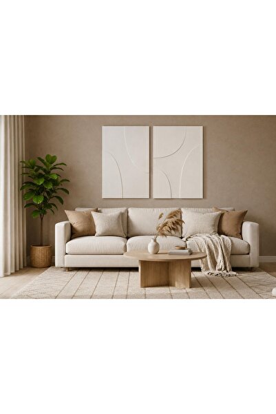 Tuge Home Ahşap 2’Li Dokulu Tablo 50x70 Kırık Beyaz - Denge