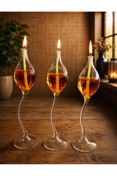 GLASSBLOWİNGART20 MİRA AMBER 3 LÜ SET KANDİL +200 ML KANDİL YAĞI HEDİYE