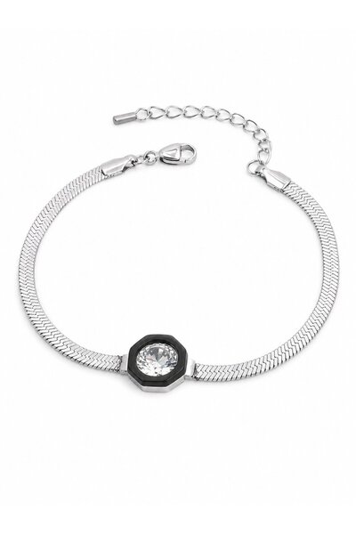 serelya 316L Steel Silver Color Zircon Stone Italian Chain Model Women's Brac...