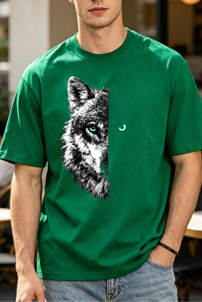 Fleck Casual Style T Shirts For Men Wolf Face Print Mens Printed T Shirts