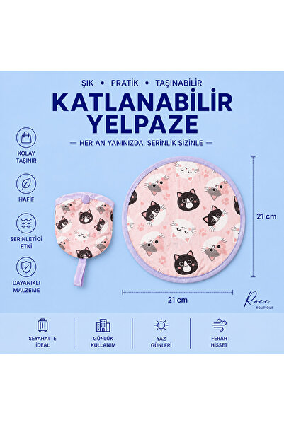 RoseCo00 Katlanabilir Kolay Taşınabilir Çıtçıtlı Yuvarlak Anahtarlık Yelpaze ...
