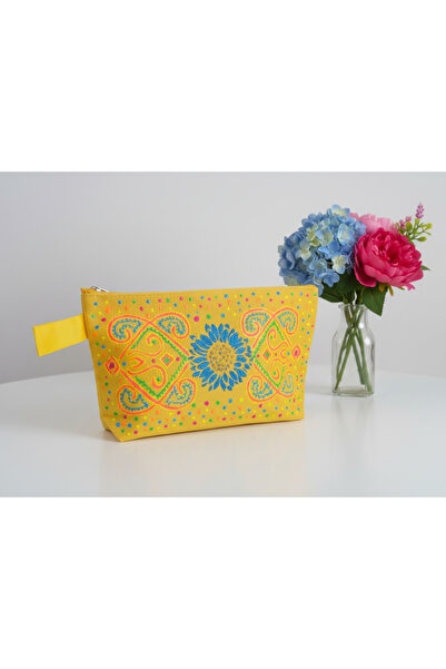 Vogue Visage Yellow Sunflower Mandala Hand-Painted Canvas Pouch