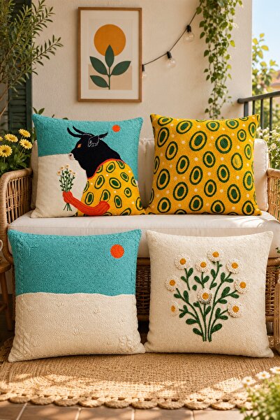 EVPANYA Romantic Bull Patterned 4-Piece Throw Pillow Cover Set