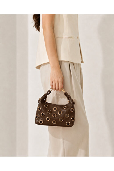 zetus Bella Brown Women's Hand and Shoulder Bag with Eyelet Detail