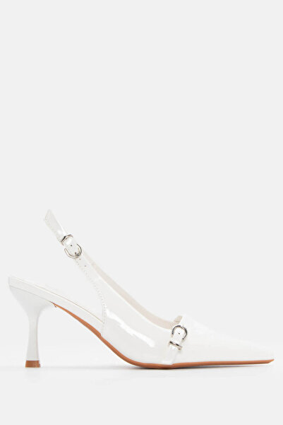 Luigi Μυτερές γόβες slingback με αγκράφες - Λευκό λουστρίνι - 38