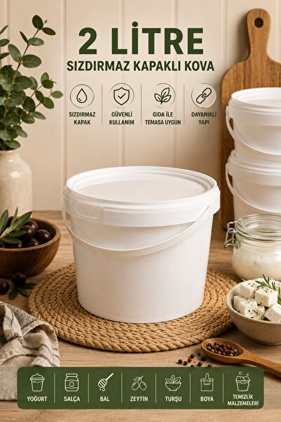 Gardenonya 2 Litre Beyaz Kova Sızdırmaz Kapaklı 10 Adet