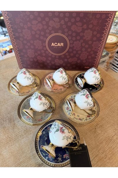 ACAR Sasha 6 Kişilik Renkli Kahve Fincan Takımı - 90 ml
