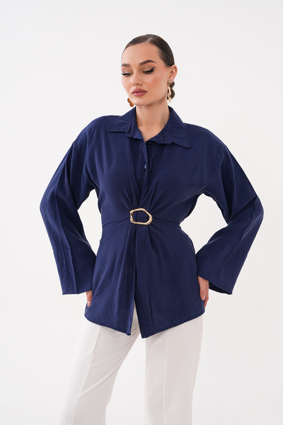 Mega Life Modal Woven Shirt with Back Belt Fastening and Front Buckle Detail
