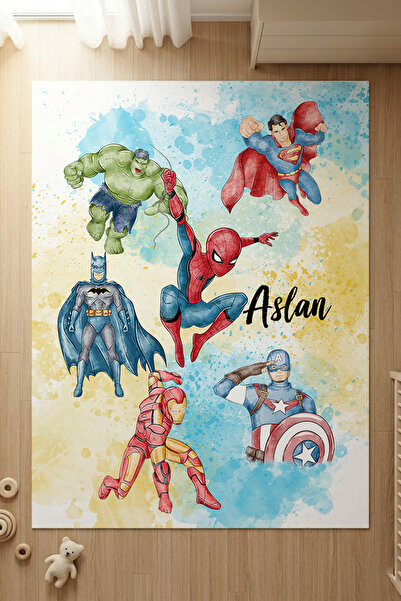 Homamia İsme Özel 7mm Dijital Baskı Çocuk Halısı Marvel