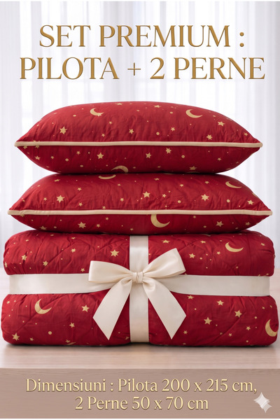 NufJoy Set Premium Pilota Matlasata dubla 200x215 cm + 2 Perne Matlasate 50x7...