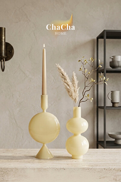 ChaCha Home Noctis Luxe |   Blown Glass Candlestick & Vase Set