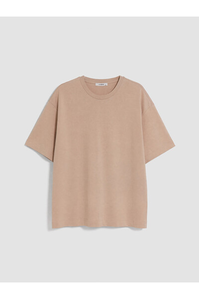LC Waikiki Lcwaikiki Curve Beige Plus Size 100% Cotton Women's T-Shirt