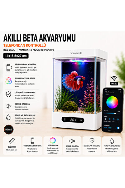 makro Akıllı Beta Akvaryumu / Telefondan Kontrol / Rgb Led Aydınlatma / 14x15...