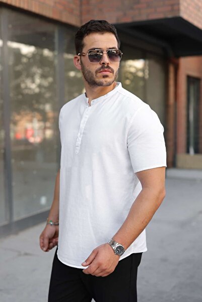 Newelli Hakim Yaka Pamuk Oxford Kumaş Yarım Pat Düğmeli SlimFit Gömlek