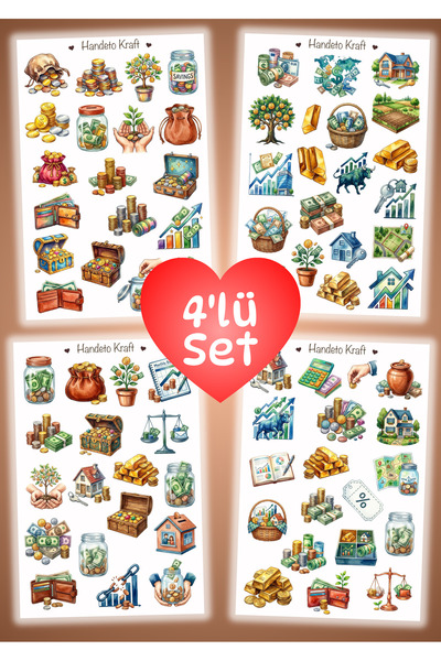 Handeto Kraft 4'lü Birikim Ajanda Sticker Bütçe Planlayıcı Etiket Bullet Jour...