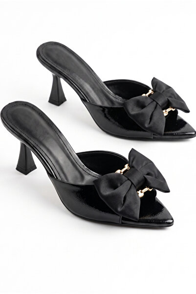 v.s.h velvet Women's Bowknot 8 cm Black Heeled Slippers / Siloy