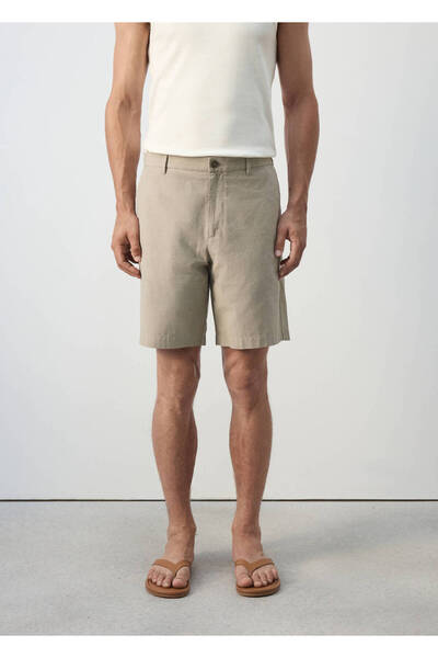 MANGO Man Mikro kareli %100 pamuk slim fit bermuda şort