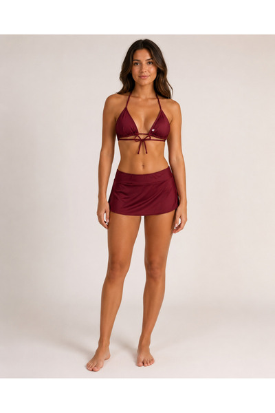 Glowzia Kadın Bağcıklı Üçgen Bikini Takımı Etekli