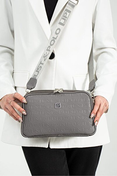 Just Polo Women's Gray Hand and Shoulder Bag with Multiple Compartments, Zipp...