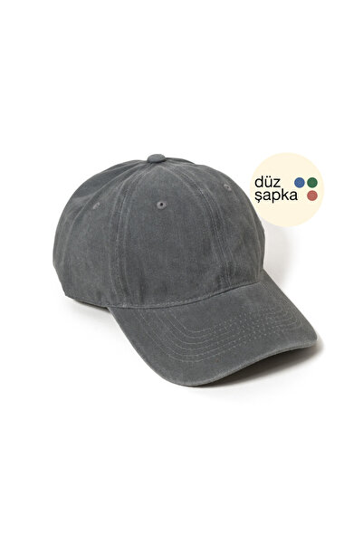 düz şapka studio Flat Hat |   Gray Washed Cap - Minimalist, Logo-Free and Tex...