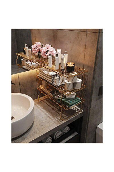 Adore Raft de perete Wall Shelf Extra Bathroom, Aur, 15x42x199 cm - Auriu