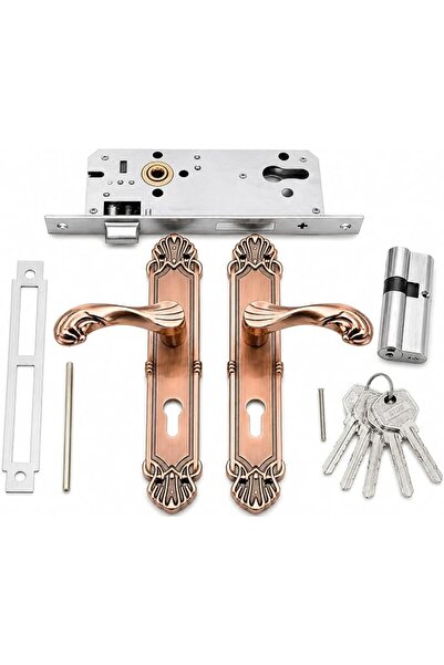 Generic Luxury Copper Finish Mortise Door Handle Set with 5 Keys | Euro Profi...
