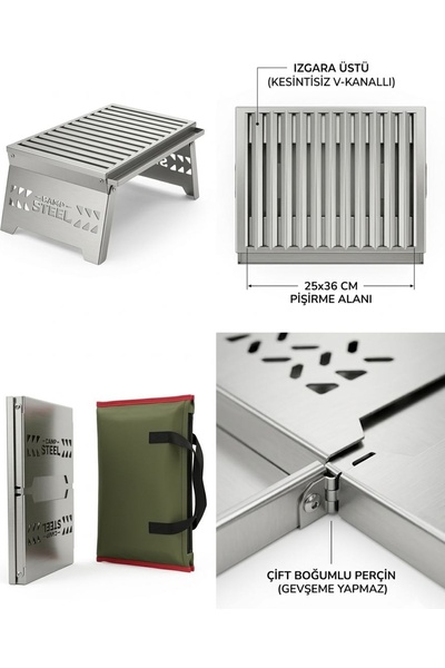 Store CampSteel Paslanmaz Çelik Katlanır Portatif Kamp Mangalı & Barbekü (25X...